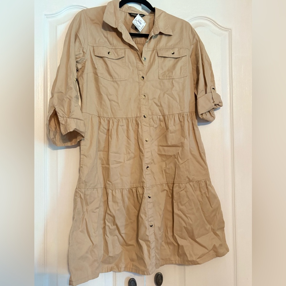 Tan Button-Up Shirt Dress